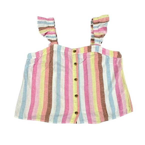 J. Crew Striped Linen Blend Ruffle Strap Button Front Tank Top XXL - Picture 2 of 9